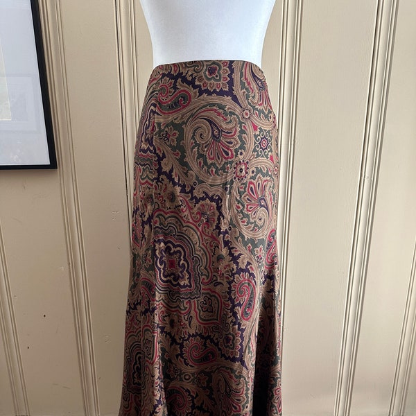 Lauren Ralph Lauren 100% Silk A Line Long Maxi Paisley Skirt 90s Vintage sz 16