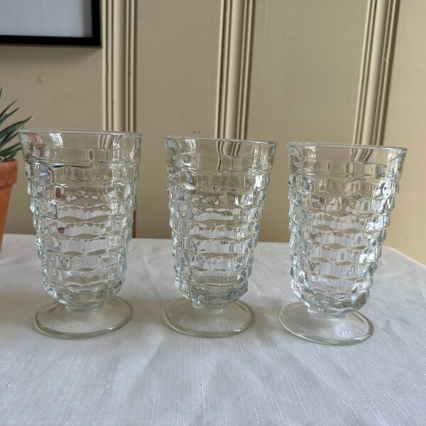 Colony Whitehall Clear Ice Tea Glass Flare Cube Design Vintage Set of Three