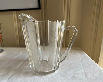 Vintage Jeannette Dewdrop Glass Pitcher - 75 oz Mid Century Modern Water Pitcher - Clear Textured Pebbled Panel Stripe - Retro MCM Glassware