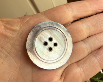 Vintage 1.5" Smoky Mother of Pearl Shell Button - Large Iridescent 4-Hole Coat Button for Sewing, Crafts, Replacement Antique 30s MCM