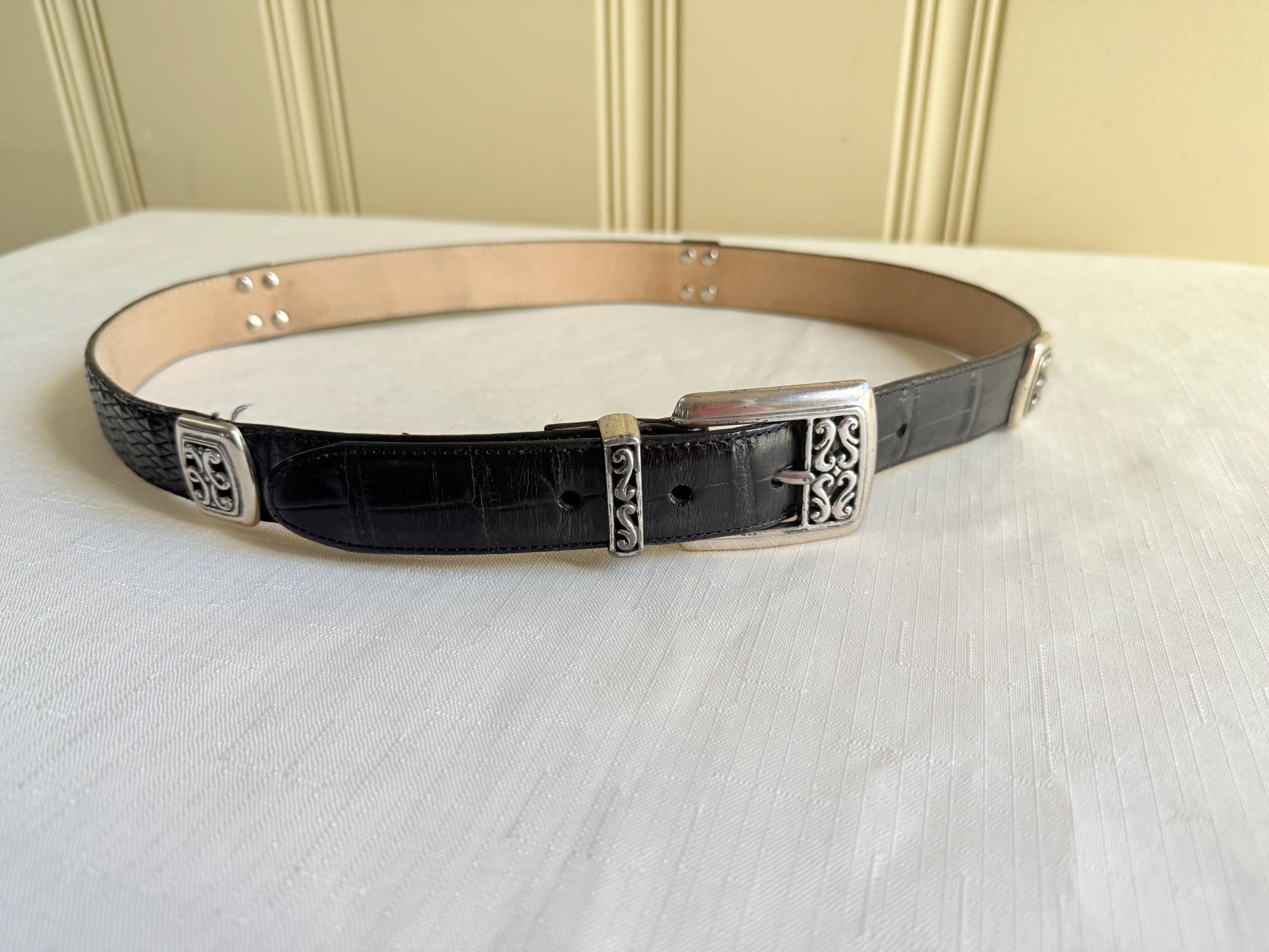 Vintage 90s Brighton Black Croc Embossed Leather Belt  display picture 1