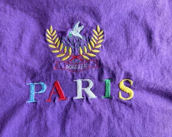 Vintage 80s 90s Robbler Paris Shirt and Shorts Set | Purple Embroidered Spell Out Souvenir France Two Piece | Unisex Summer Co-ord