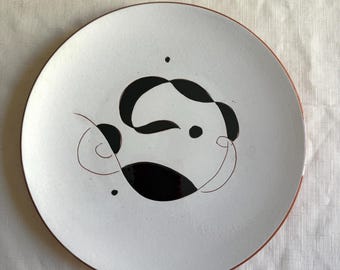 Vintage Stangl Lyric Dinner Plate 10" | MCM Black & White Sgraffito | Pattern 3940 Kay Hackett | Mid Century Modern Art Pottery
