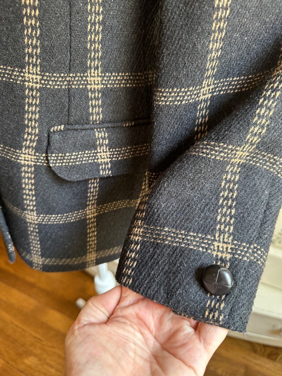 Vintage Wool Toffs Plaid Blazer Charcoal Gray wit… - image 7