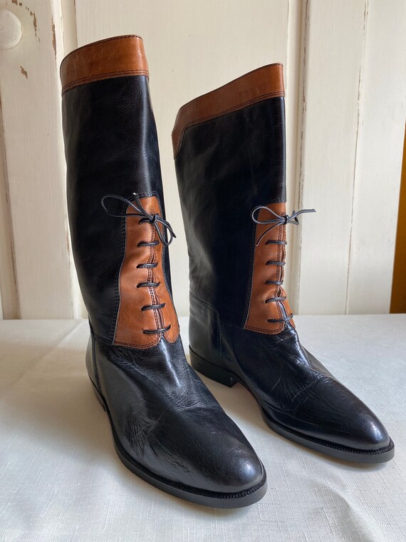 Joan and David Black Brown Leather Riding Boots La
