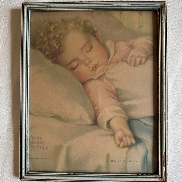 Vintage Annie Benson Muller Just a Little Dream Sleeping Baby Print 8 x 10