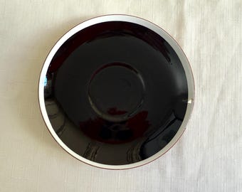 MCM Stangl Pottery Lyric Saucer | Rare Black with White Trim | Mid Century Modern Replacement China | 6.25” Flat Cup Saucer | Hard to Find