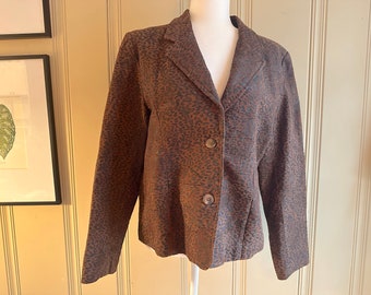 Vintage Suede Leather Animal Print Jacket Blazer Magic Label Made in India Leopard