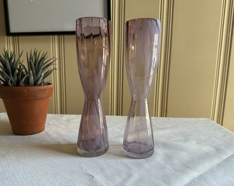 Vintage Enesco Japan Glass Vases Pair | Purple Swirl Hand Blown Art Glass | Mid Century Modern Decor | Handcrafted MCM Bud Vases | Set of 2