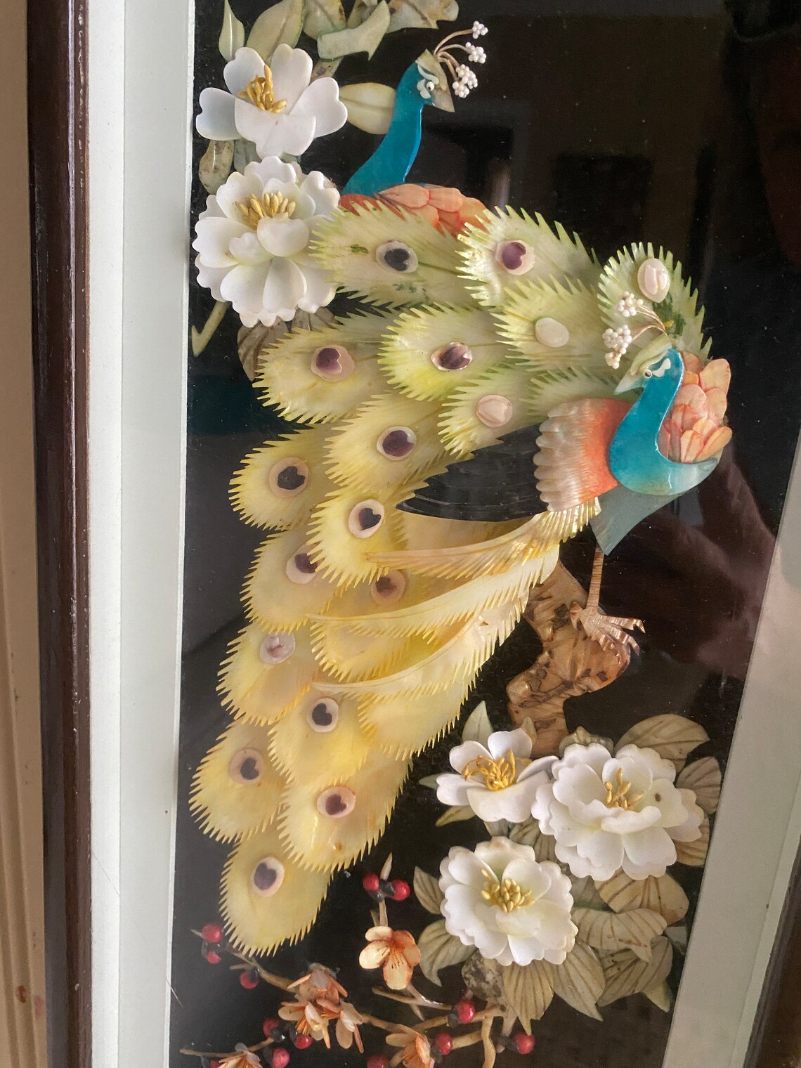 Chinese Shell Art Peacocks Shadow Box Bird Floral Mother of Etsy