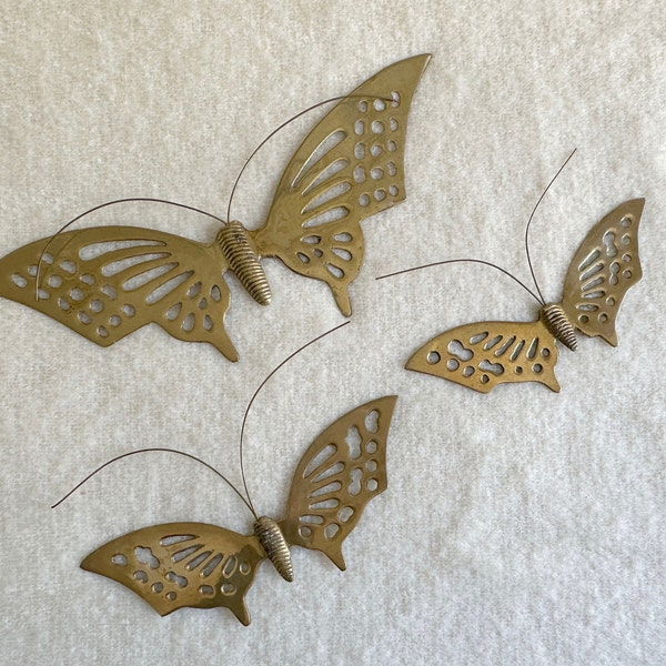 Vintage MCM brass butterfly wall hangings 70s Made in India Set of Three