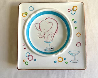 Rare Stangl Pink Elephant Martini Ashtray #3915 | Kay Hackett MCM Barware | Mid Century Modern Kitsch Decor | Hand Painted