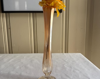 Vintage Fenton Marigold Carnival Glass Bud Vase, Iridescent Orange Amber Stretch Glass, Hand Crafted Art Glass, Retro Boho Floral Decor