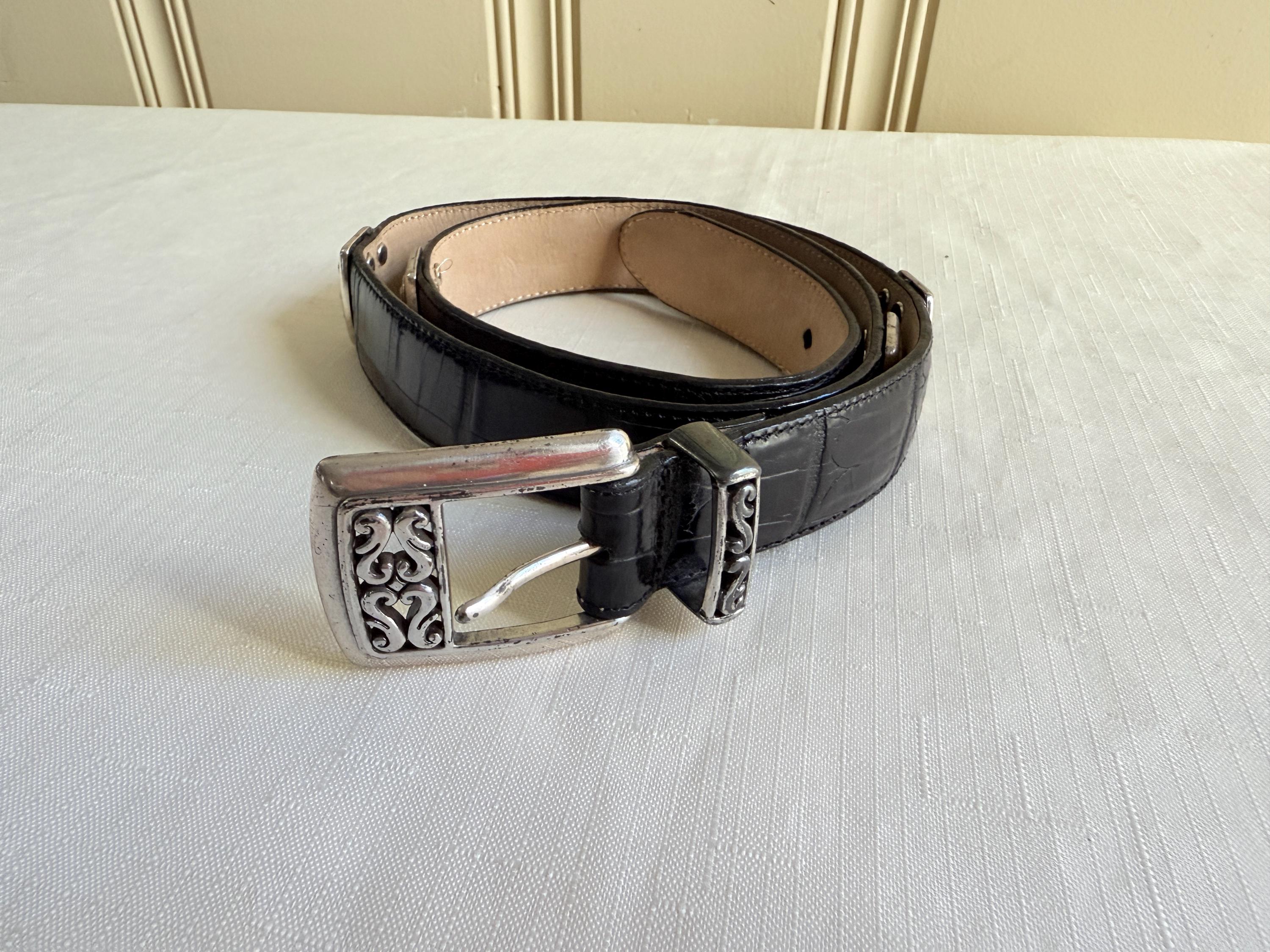 Vintage 90s Brighton Black Croc Embossed Leather Belt 