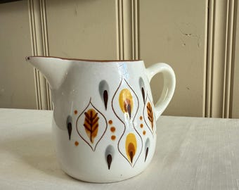 Stangl Pottery Amber Glo Creamer | MCM Hand Painted Orange & Yellow Leaves Flames | Pattern 3944 | 1950s Atomic Retro Kitchenware