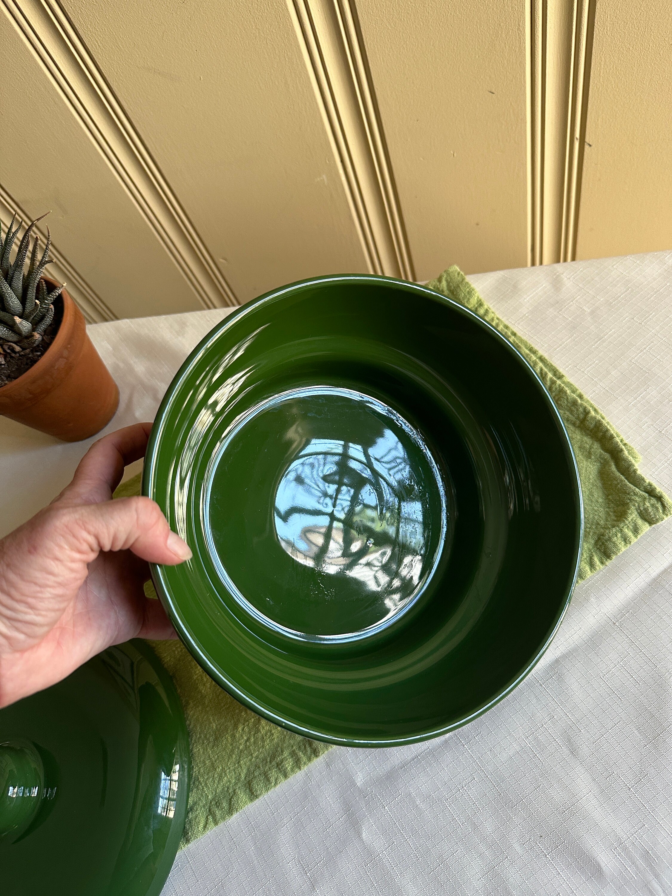 MCM Dark Green Ceramic Casserole Serving Dish With Lid