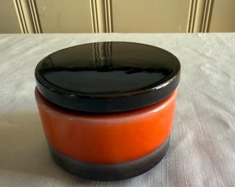 Vintage SIC Italian Pottery Sugar Bowl with Lid - Mid Century Modern Orange & Brown Glaze - Scuola Italiana Ceramiche Casale Monferrato