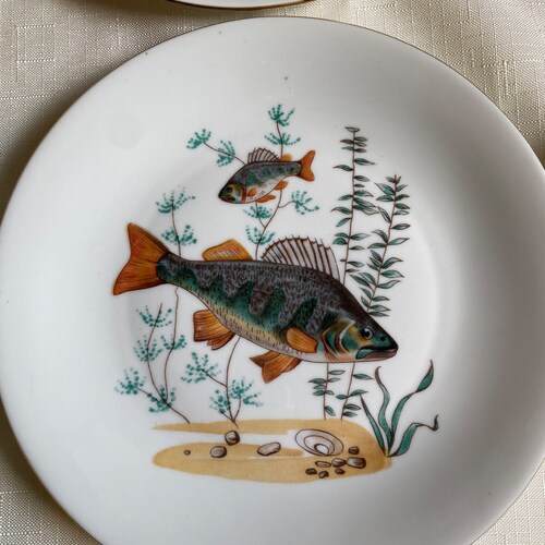 6 Walbrzych Fish Plates Salad Plates Porcelain Made shops in Poland Vintage 7.5 inches