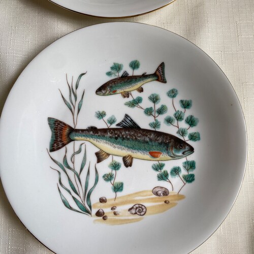 6 Walbrzych Fish Plates Salad Plates Porcelain Made shops in Poland Vintage 7.5 inches