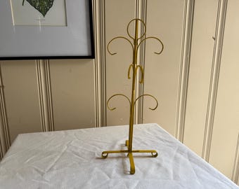 Large Vintage Coffee Mug Cup Tree Holder 70s Mid Century Metal Yellow MCM Kitchen Decor Holds 6 mugs cups