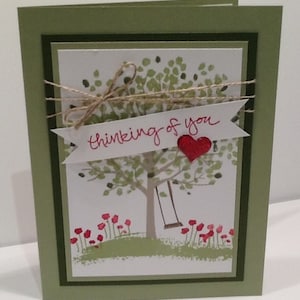 Stampin Up Thinking of You Card -Handmade Encouragement Card - Hand Stamped Card with Tree - Blank Any Occasion Card - Just Because Card