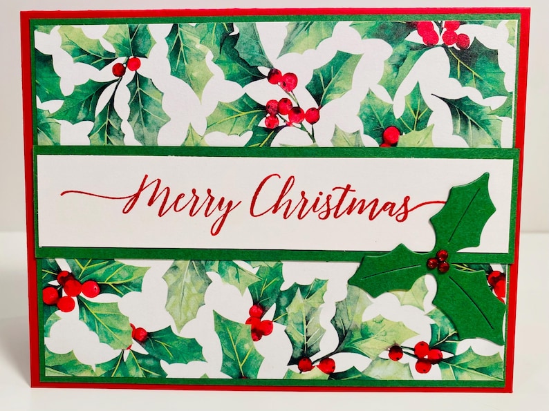 Set of 6 Handmade Christmas Cards, Holly Berry Holiday Greeting Cards ...