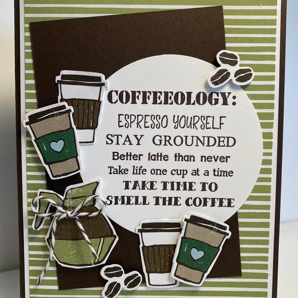 Hand Stamped Blank Coffee Card - Friendship Card - Coffee Lovers Card - Coffee Note Card - Embellished Java Card - Just Because Card