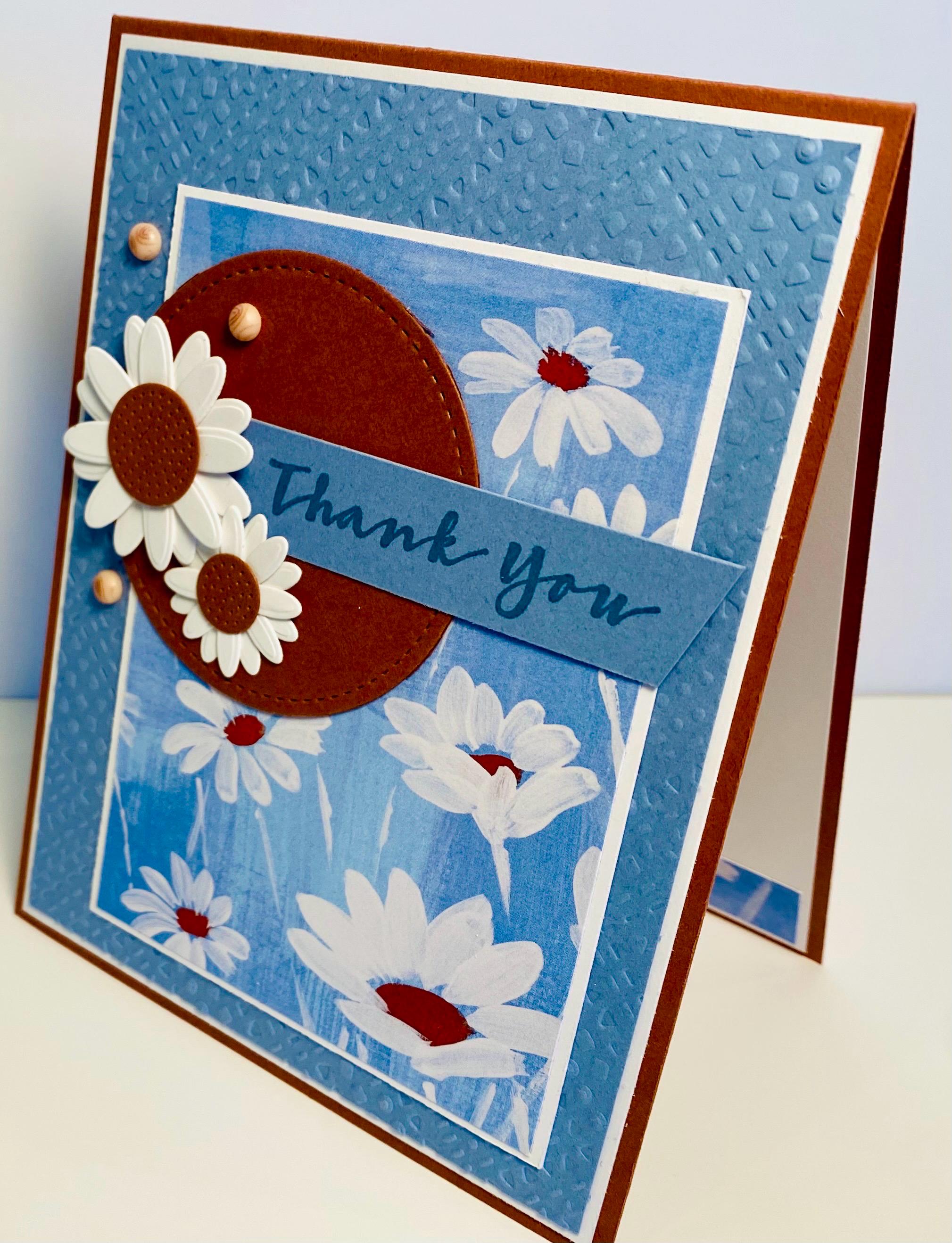 Handmade Thank You Card - Hand Stamped Greeting Card - Floral Card