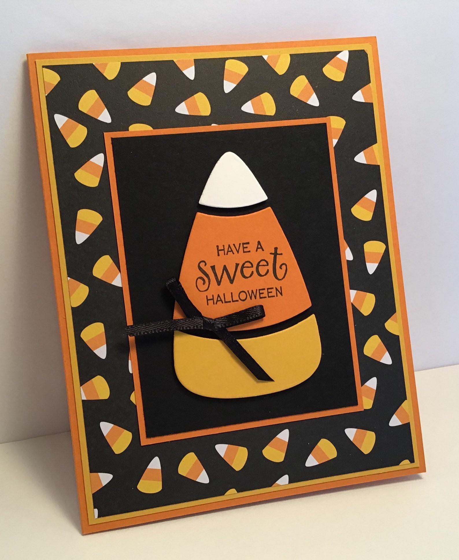 Candy Corn Card Greeting Card - Happy Halloween Card - Hand Stamped ...