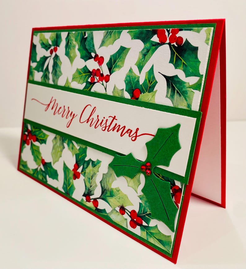Set of 6 Handmade Christmas Cards, Holly Berry Holiday Greeting Cards ...