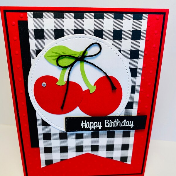 Happy Birthday Card - Cherry Birthday Card - Embellished Bday Card - Handmade Stampin Up Card