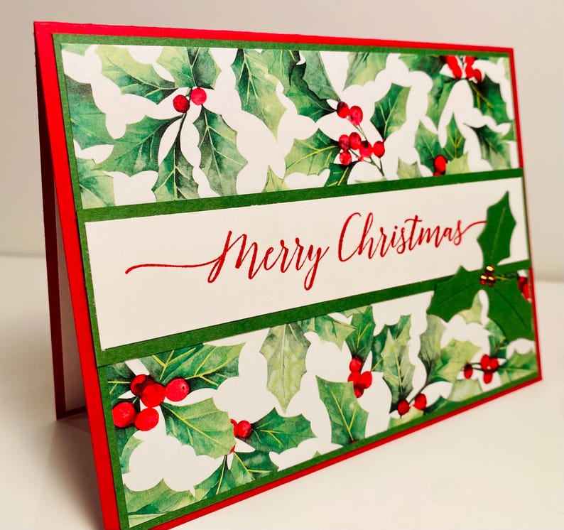 Set of 6 Handmade Christmas Cards, Holly Berry Holiday Greeting Cards ...