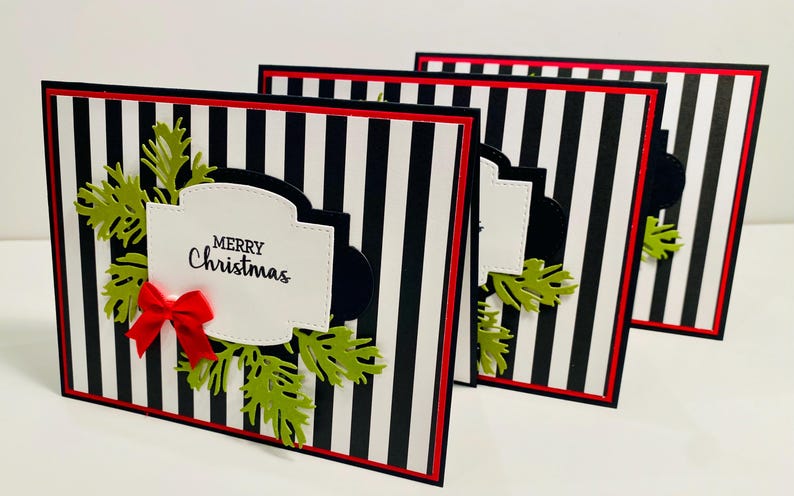 Set of 3 Handmade Christmas Cards, Black and White Holiday Cards ...
