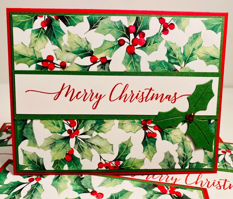 Set of 6 Handmade Christmas Cards, Holly Berry Holiday Greeting Cards ...