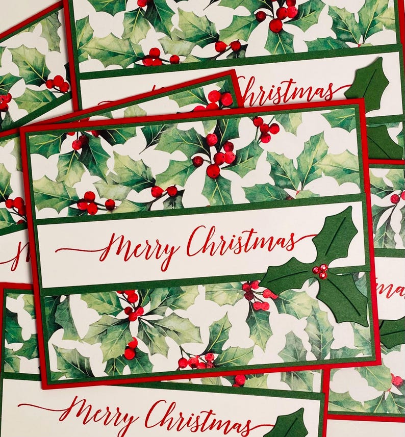 Set of 6 Handmade Christmas Cards, Holly Berry Holiday Greeting Cards ...