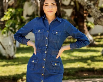 modest denim overall dress