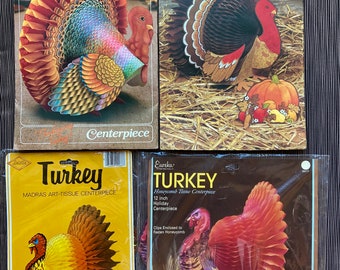 Thanksgiving HONEYCOMB Die Cut, Turkey, BEISTLE, Eureka, Ambassador, Madras Art Tissue, Gobble, Yes TURKEYS Can Fly! Vintage  Centerpiece