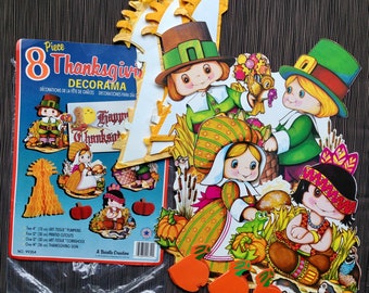 Beistle AUTUMN Thanksgiving Die Cut Decorations - Pilgrims, Native American, Pumpkins, Corn Shocks, EXTRA PIECES, Turkey, Flowers, Squirrel