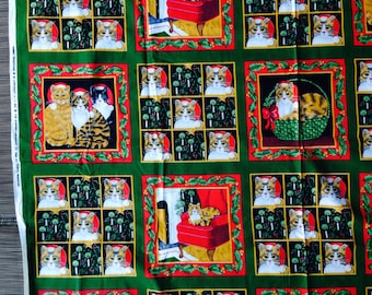Christmas CAT Kittens 1992 Fabric, Bucilla Chrismas Holiday Scenes Banner Bell Pull Handmade, Daisy Kingdom Snowmen 1997 Wall Hanging Panel