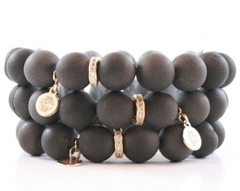 Black Beaded Bracelet - Game Day Bracelet - Womens Bracelet - Matte Back Agate Beaded Bracelet