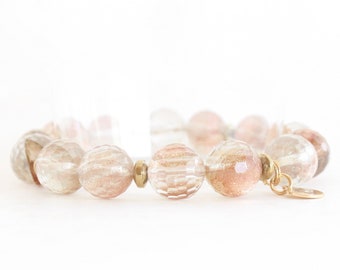 Quartz Beaded Bracelet - Gold Hematite Beaded Bracelet - Jewelry - Stacking Bracelets - Quartz - Bracelet - Gift For Her - Quartz Jewelry