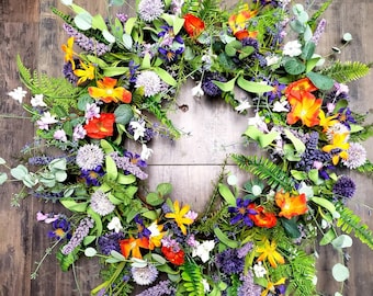 Reduced Spring-Summer, Mothers Day... Lavender, Fern  and Wildflowers Wreath