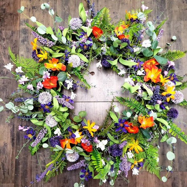 Reduced Spring-Summer, Mothers Day... Lavender, Fern  and Wildflowers Wreath