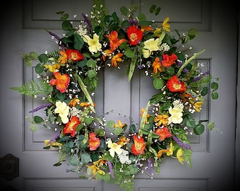 Reduced Spring-Summer,Poppies and Eucalyptus Wreath