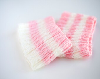 Fall Winter Cute Pastel Pink and White Striped Knitted Headband