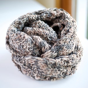 Fall Winter Mixed Brown Gray Coffee Knitted Wrap Around Infinity Scarf, Neckwarmer, Cowl image 1