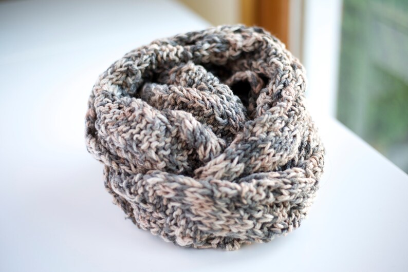 Fall Winter Mixed Brown Gray Coffee Knitted Wrap Around Infinity Scarf, Neckwarmer, Cowl image 1