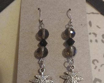 Marijuana leaf earrings silver and glass