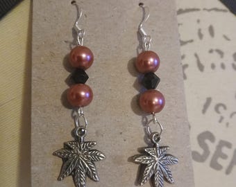 Marijuana leaf earrings silver and glass