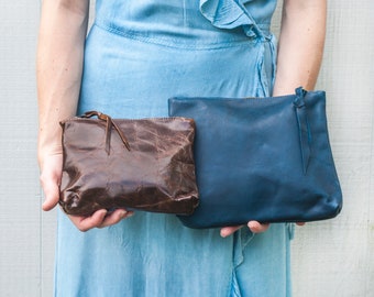 Makeup Bag/Leather makeup bag/Leather Clutch/Clutch